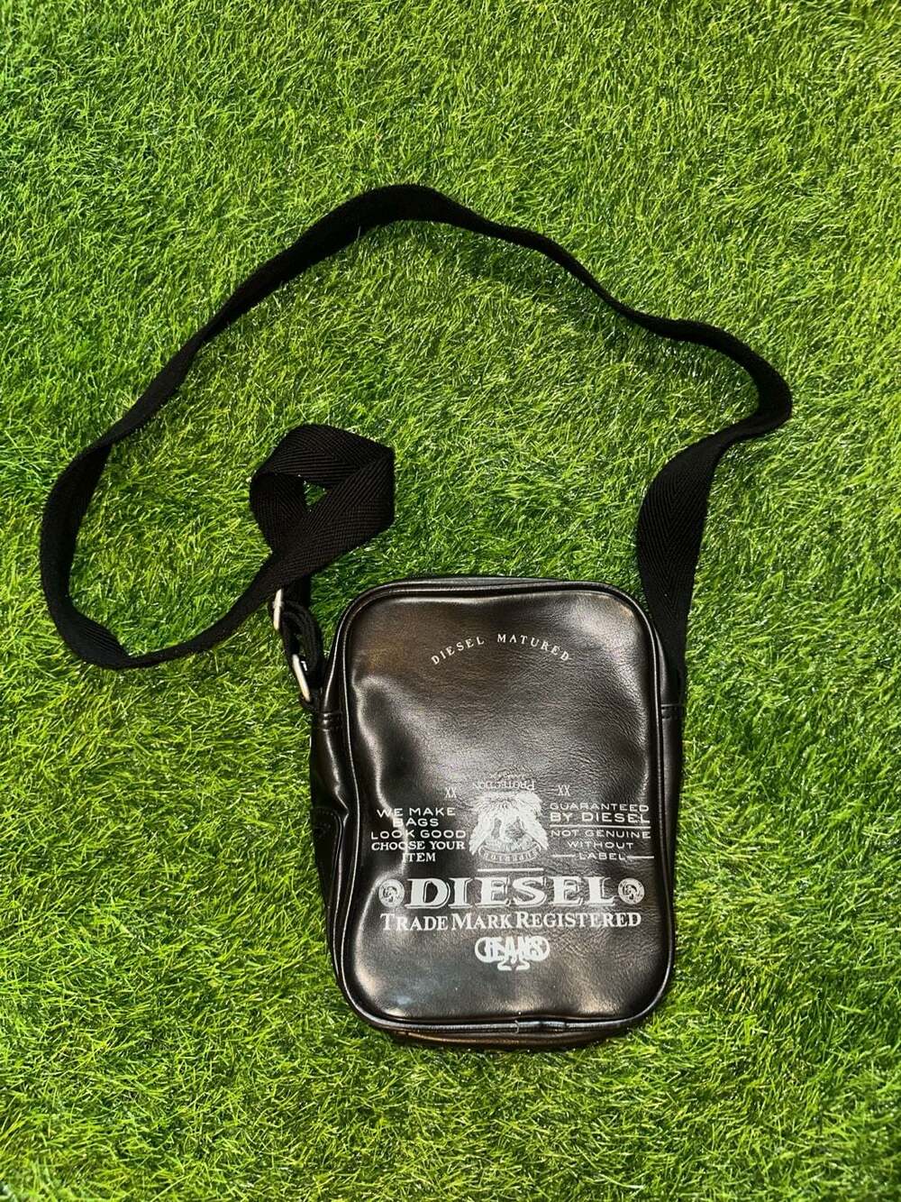Diesel Vintage Y2K Matured Leather Graphic Crossbody Flight Bag